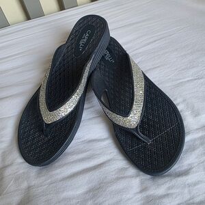 Capelli of New York Navy Flip Flop Sandals with Silver Glitter Straps Size 8